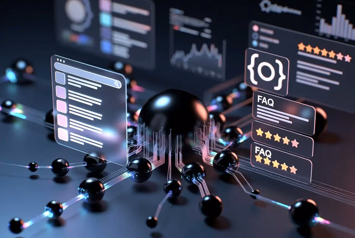 Visualization of AI marketing automation showing data connections and performance metrics.