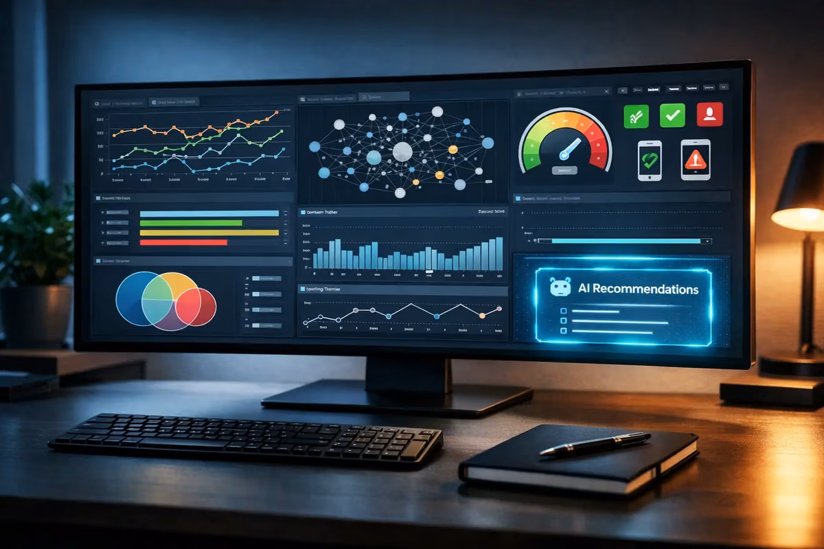 Detailed dashboard showcasing AI-driven SEO software analytics and recommendations.