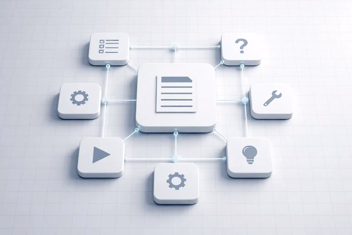 Diagram illustrating a connected system of elements for AI search engine optimization