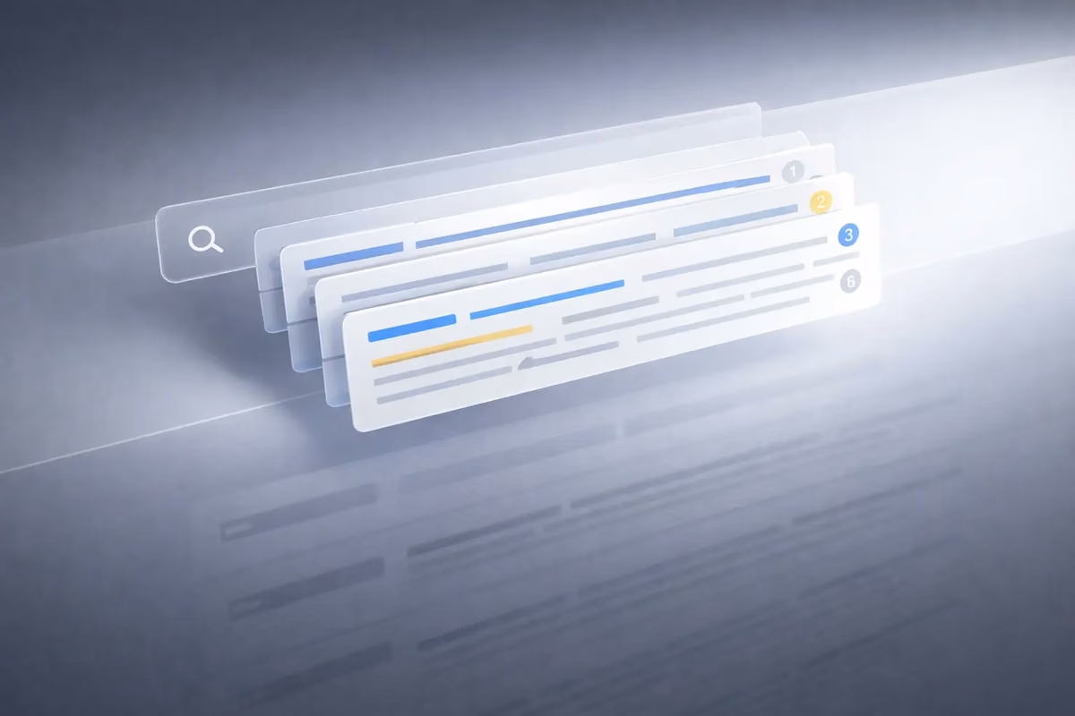 Illustration depicting AI-driven search results listing for SEO optimization.