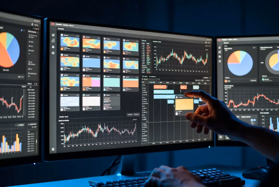 Person analyzing social media data dashboards for AI workflow optimization
