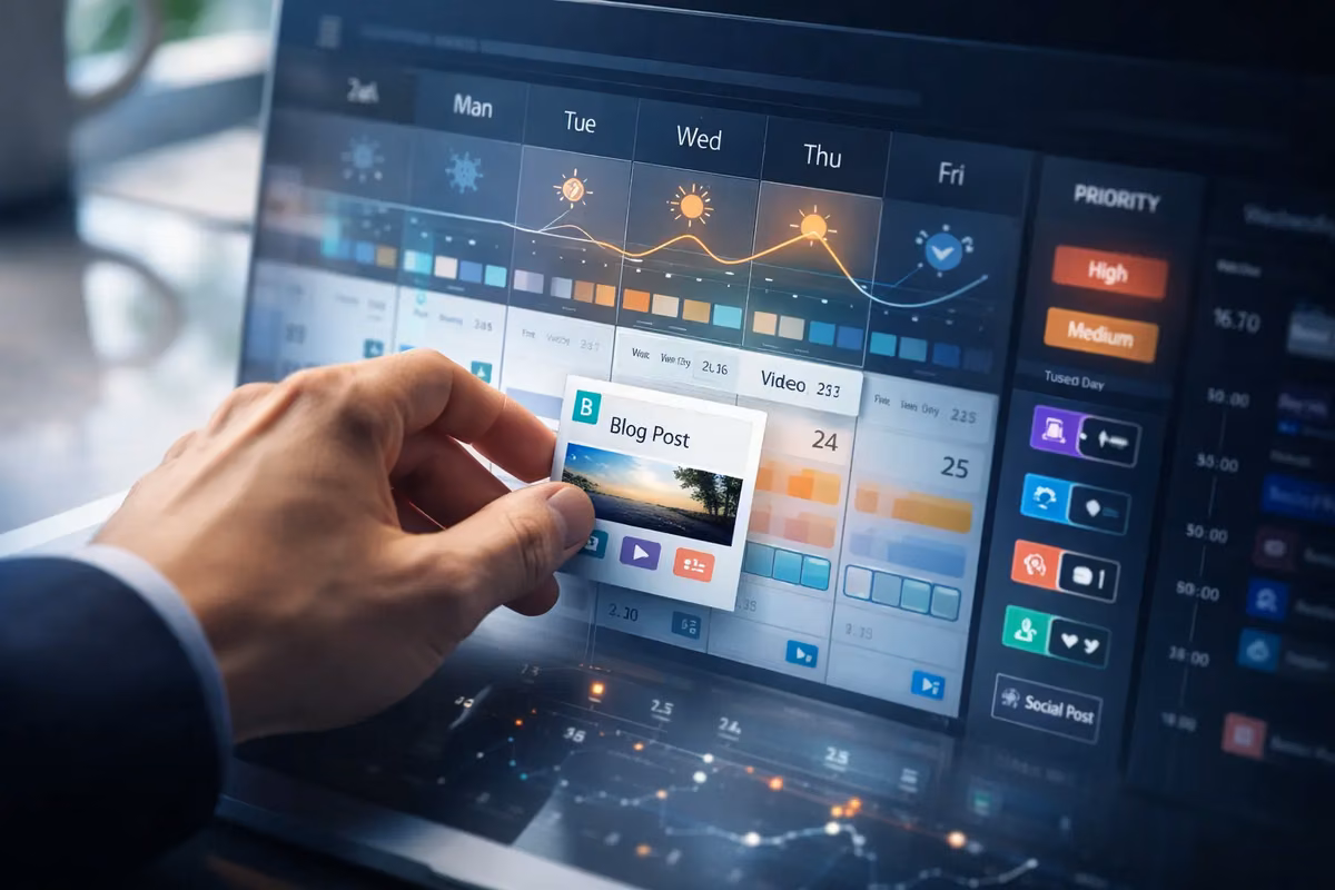 Digital calendar interface showcasing AI-driven content scheduling.