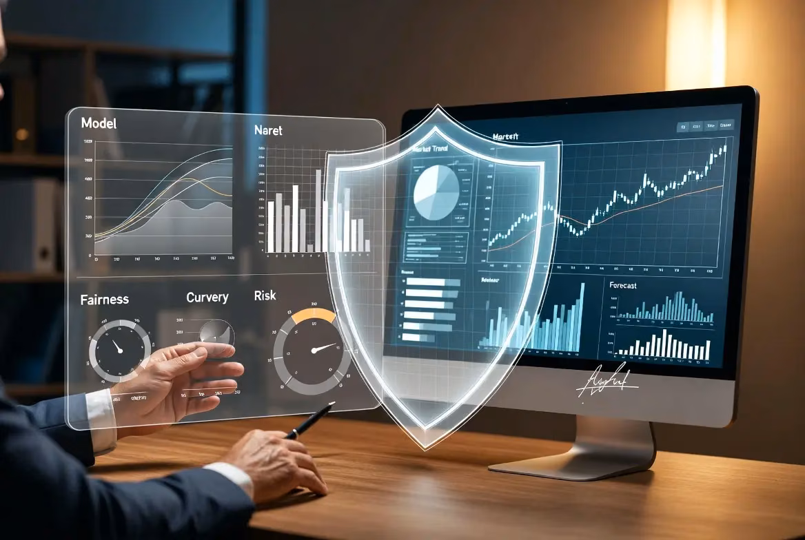 Dashboard displaying AI-driven analytics and risk assessment tools for enterprises