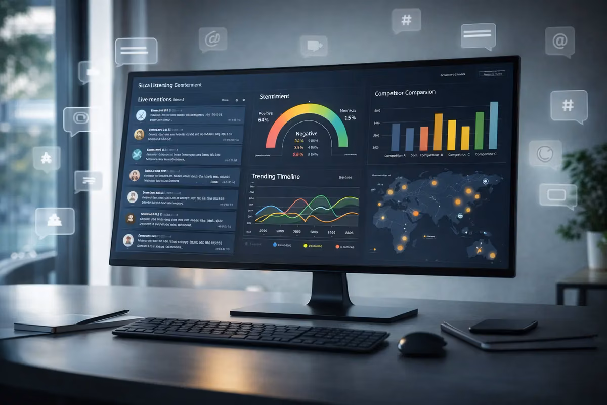 Dashboard display with analytics graphs for top social media monitoring tools