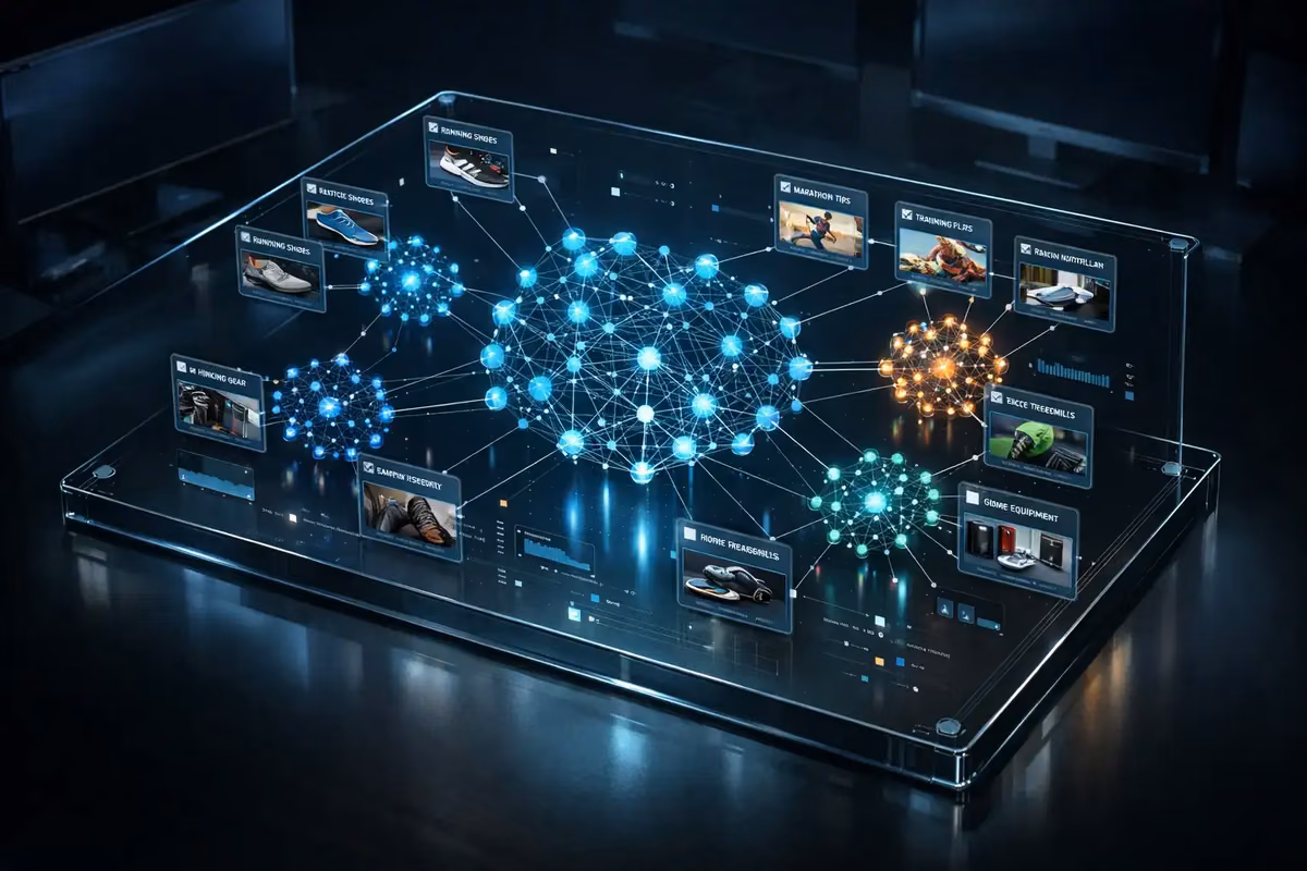 Digital network display showing ecommerce SEO strategy connections.
