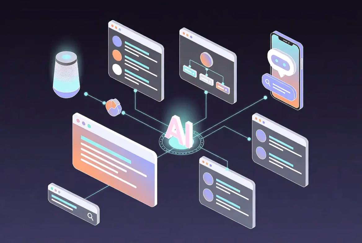 Diagram illustrating AI-powered content creation tools and their interconnected functions.