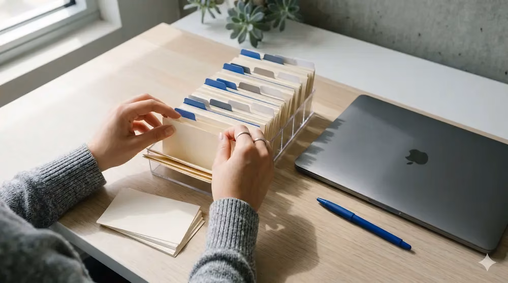 Organized files on a desk illustrating structured AI visibility tracking