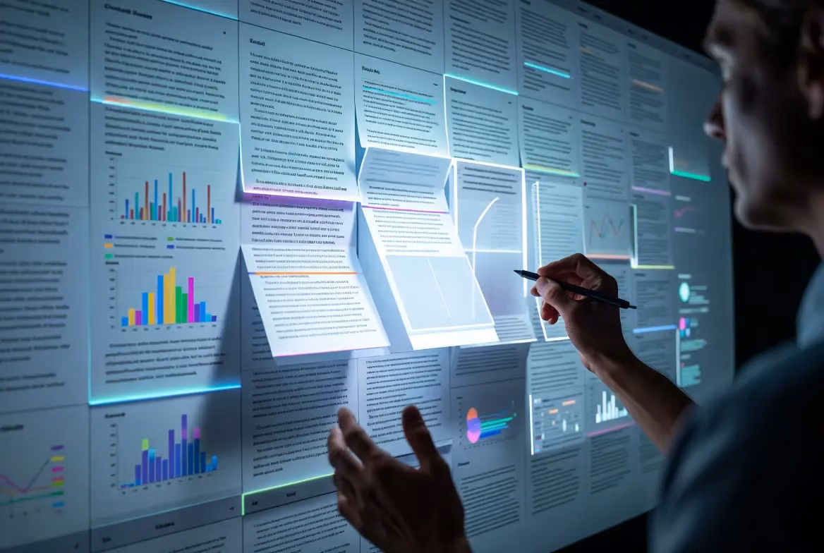 A person interacting with a digital content layout showcasing AI integration in content writing.