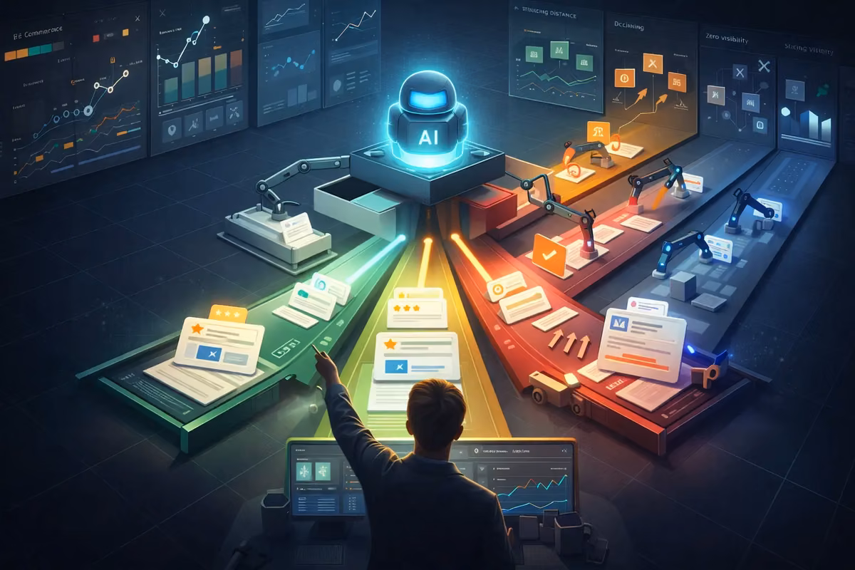 AI-driven system optimizing e-commerce product pages through a segmented approach.
