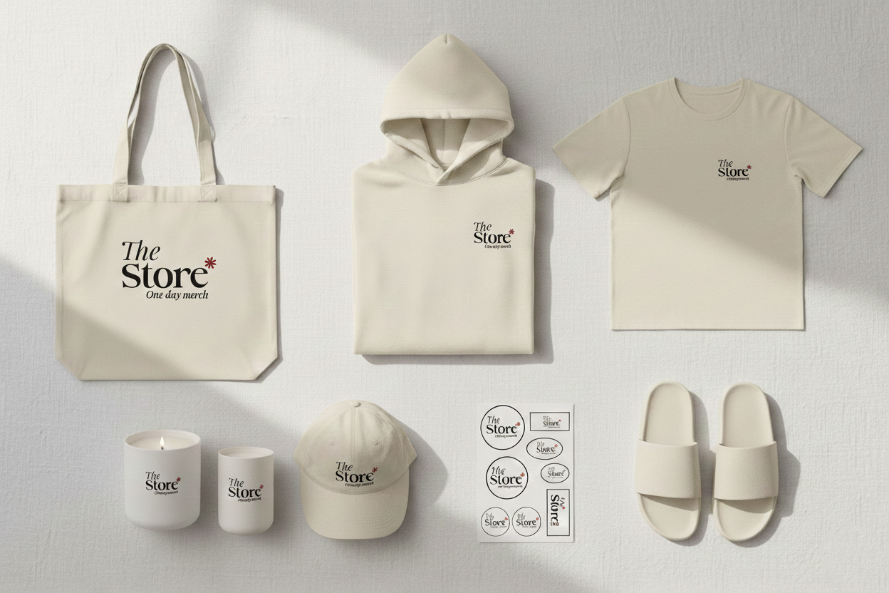 The Store merch flat lay