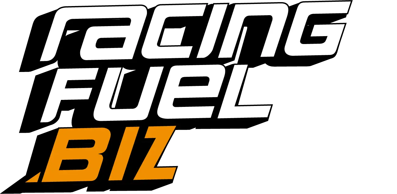 Logo with stylized text 'racing FUEL .BIZ' in white and orange on black background.