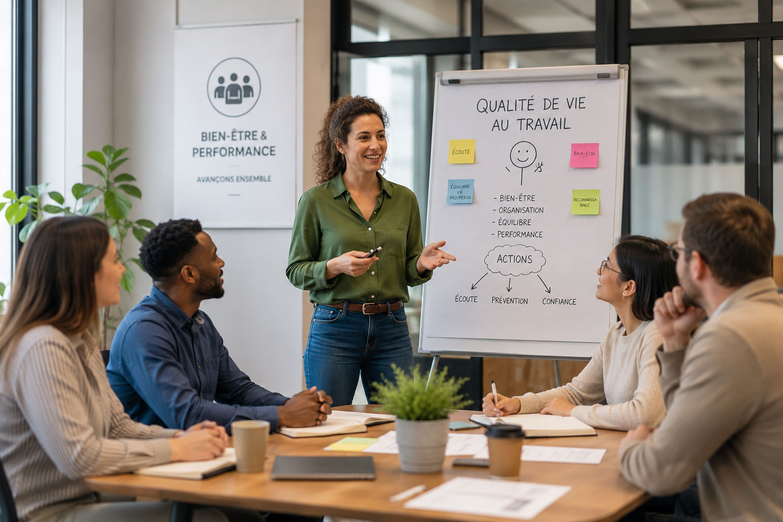 Atelier en entreprise sur la qualité de vie au travail : prévention du stress et amélioration de la QVT.
