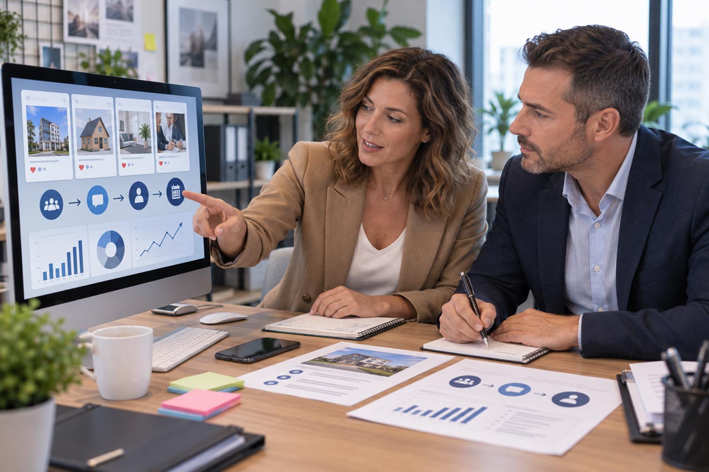 Responsable communication et commercial analysant les performances de contenus sur les réseaux sociaux afin de transformer l’engagement en opportunités commerciales.