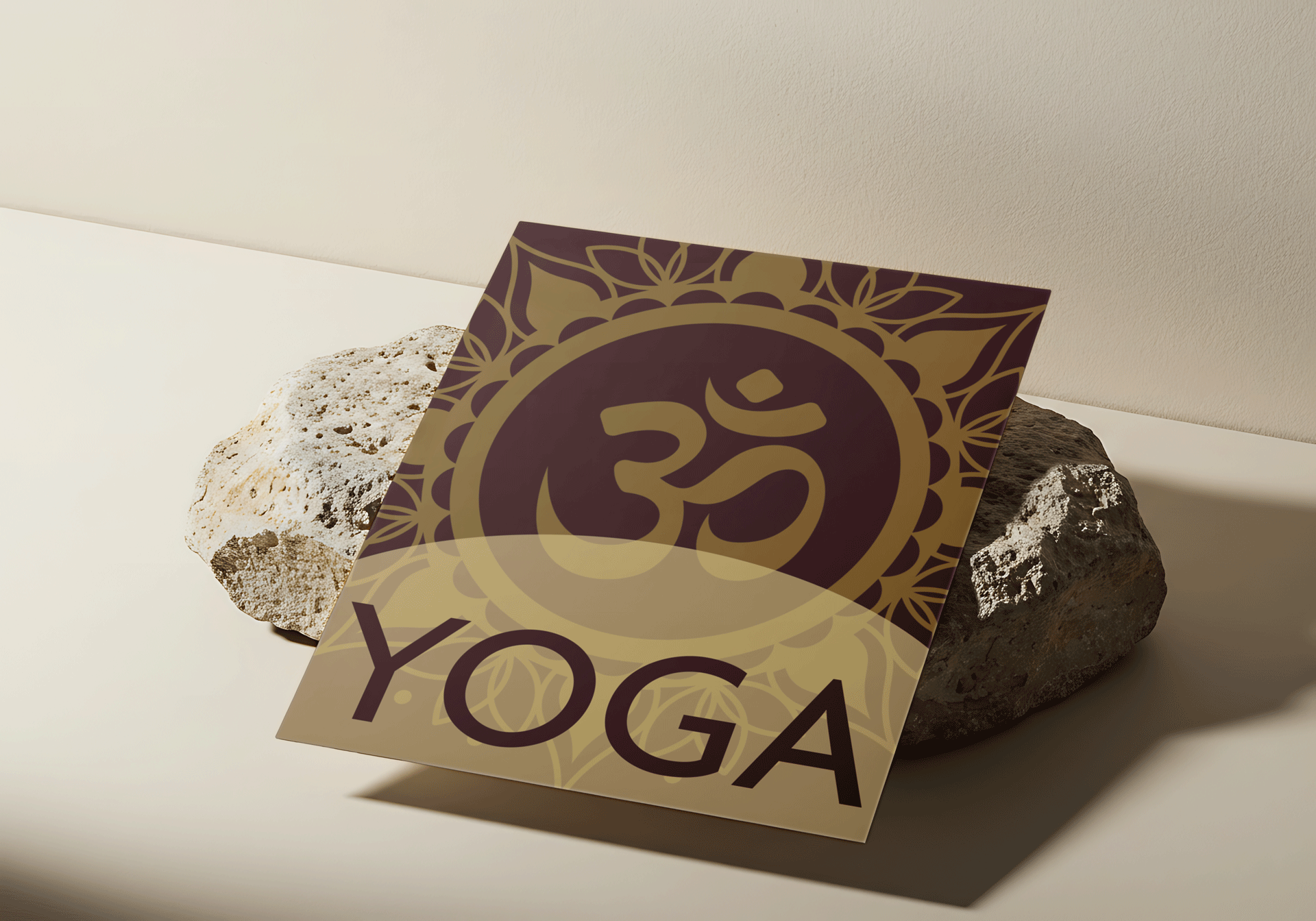 ein flyer der auf einem stein liegt wie die visitenkarten in weinrot und gold gehalten