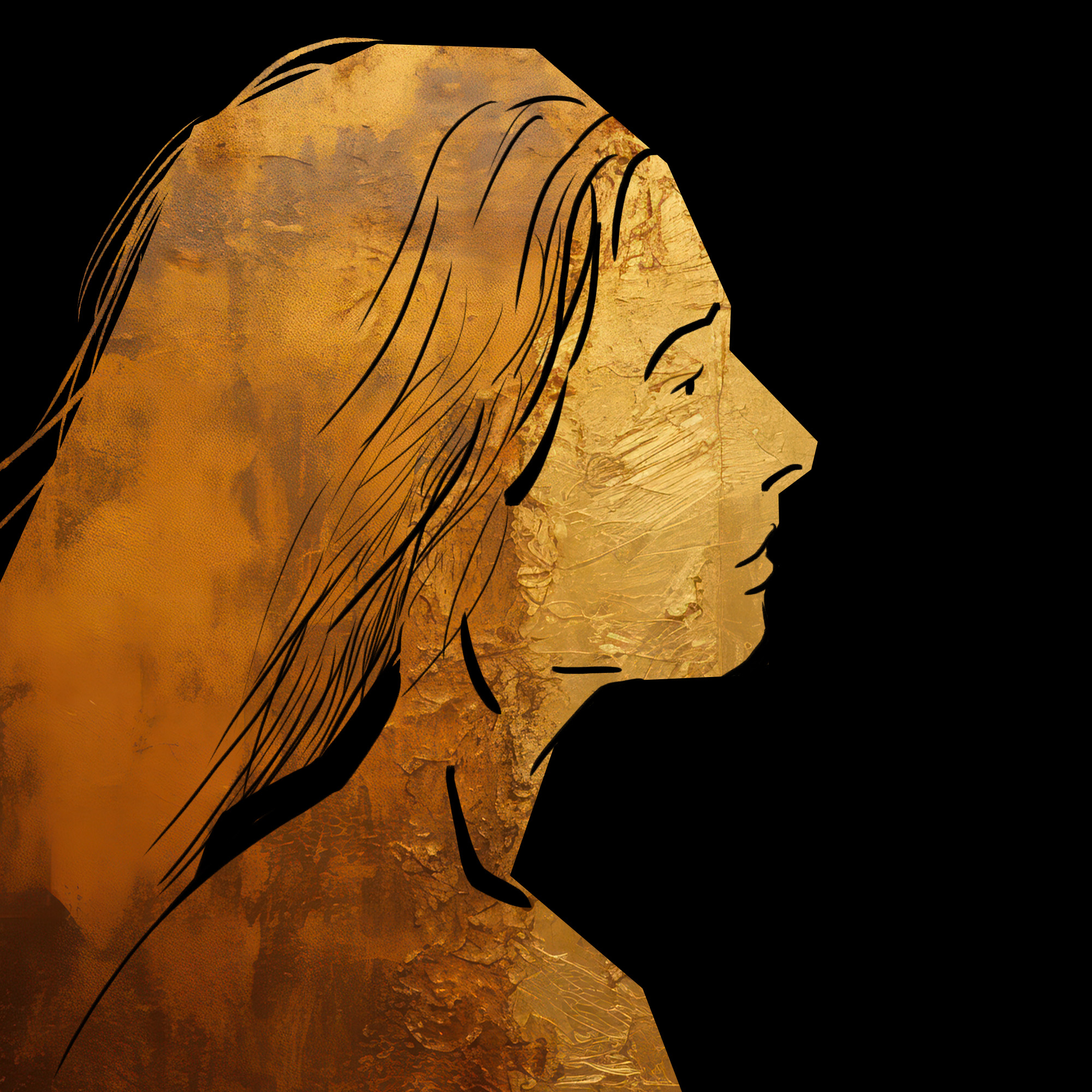 im selben stil eine frau die in die ferne sieht und bedrückt ist