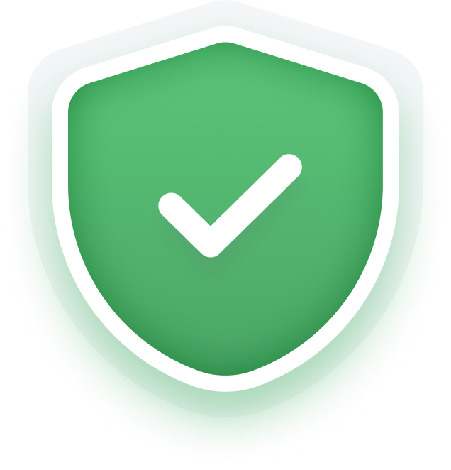 Green shield icon with a white check mark indicating security or verification.