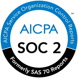AICPA SOC 2 badge with text Service Organization Control Reports and Formerly SAS 70 Reports.