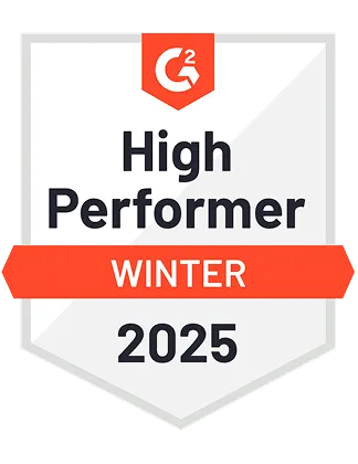 G2 badge for High Performer Winter 2025 with G2 logo at the top.