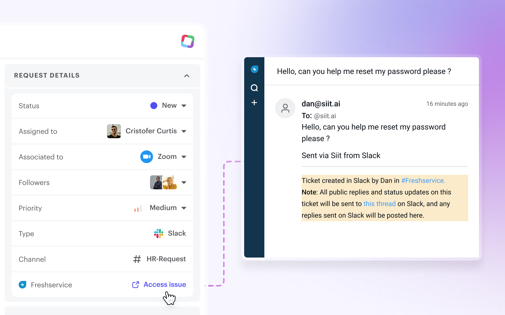 An image showing how Siit integrates with Freshservice
