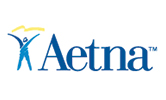 Aetna company logo with stylized human figure and text.