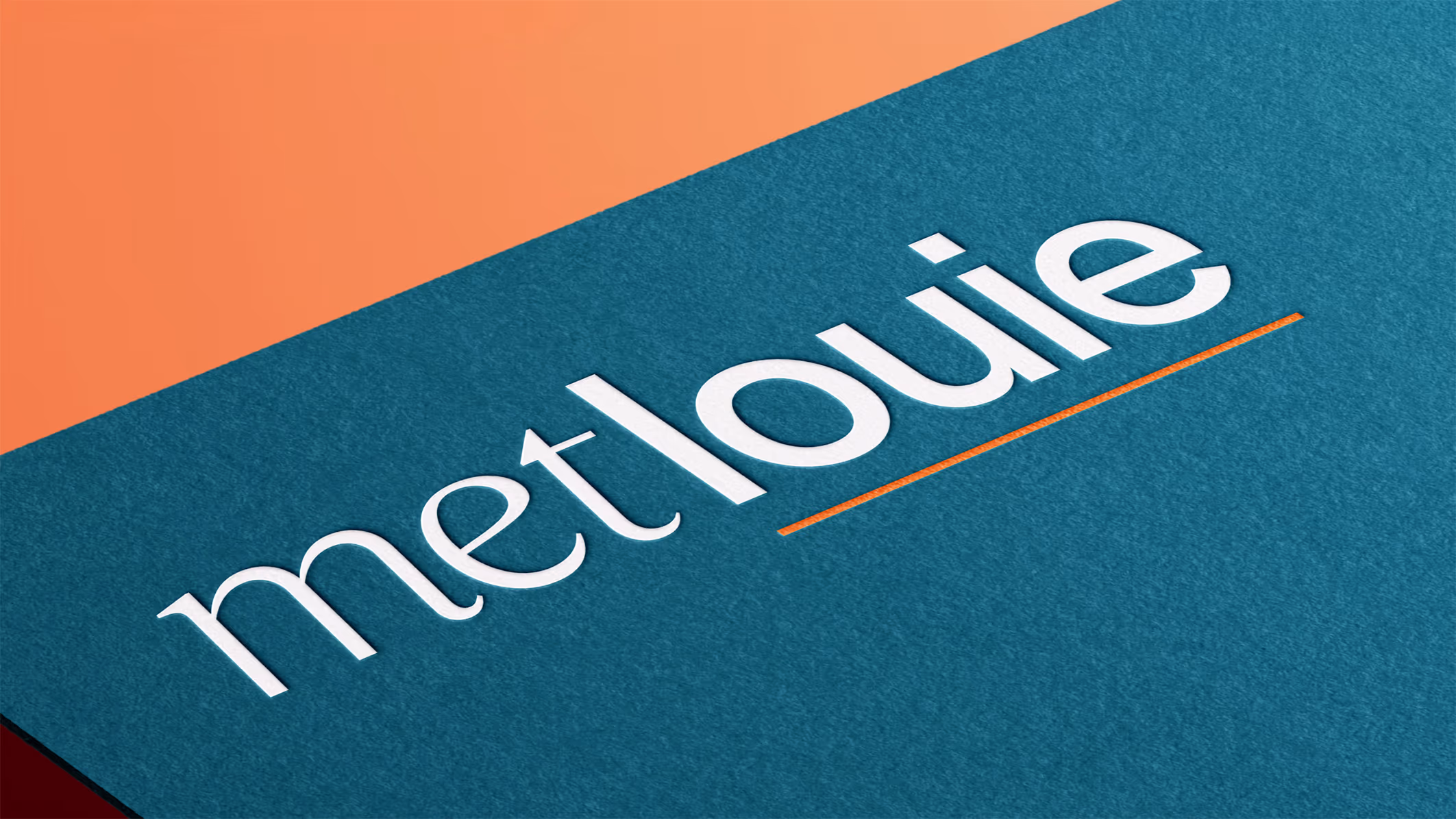 Logo reading 'metlouie' in white text on a blue background with an orange underline and an orange upper banner.
