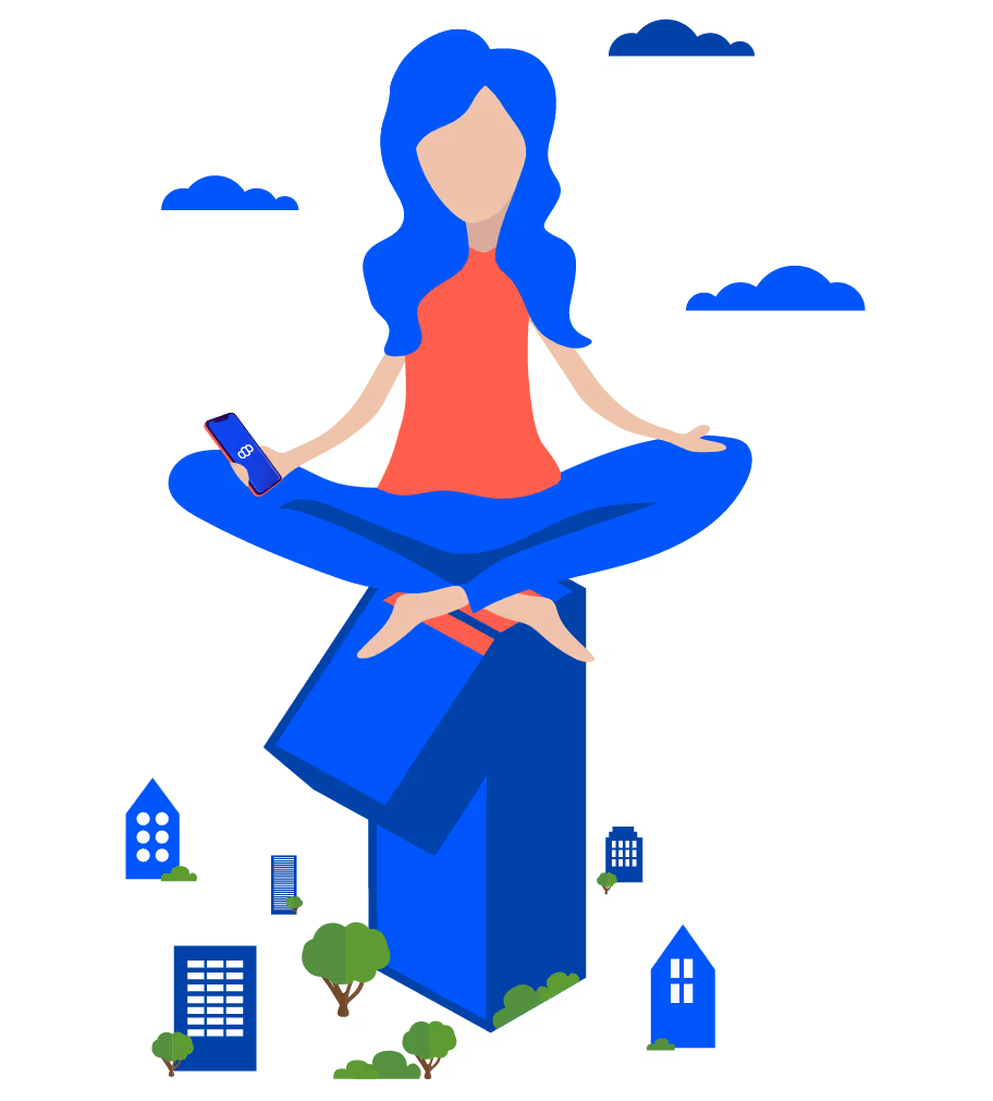 slečn sedí s mobilem v ruce, používá aplikaci investown pro správu realit