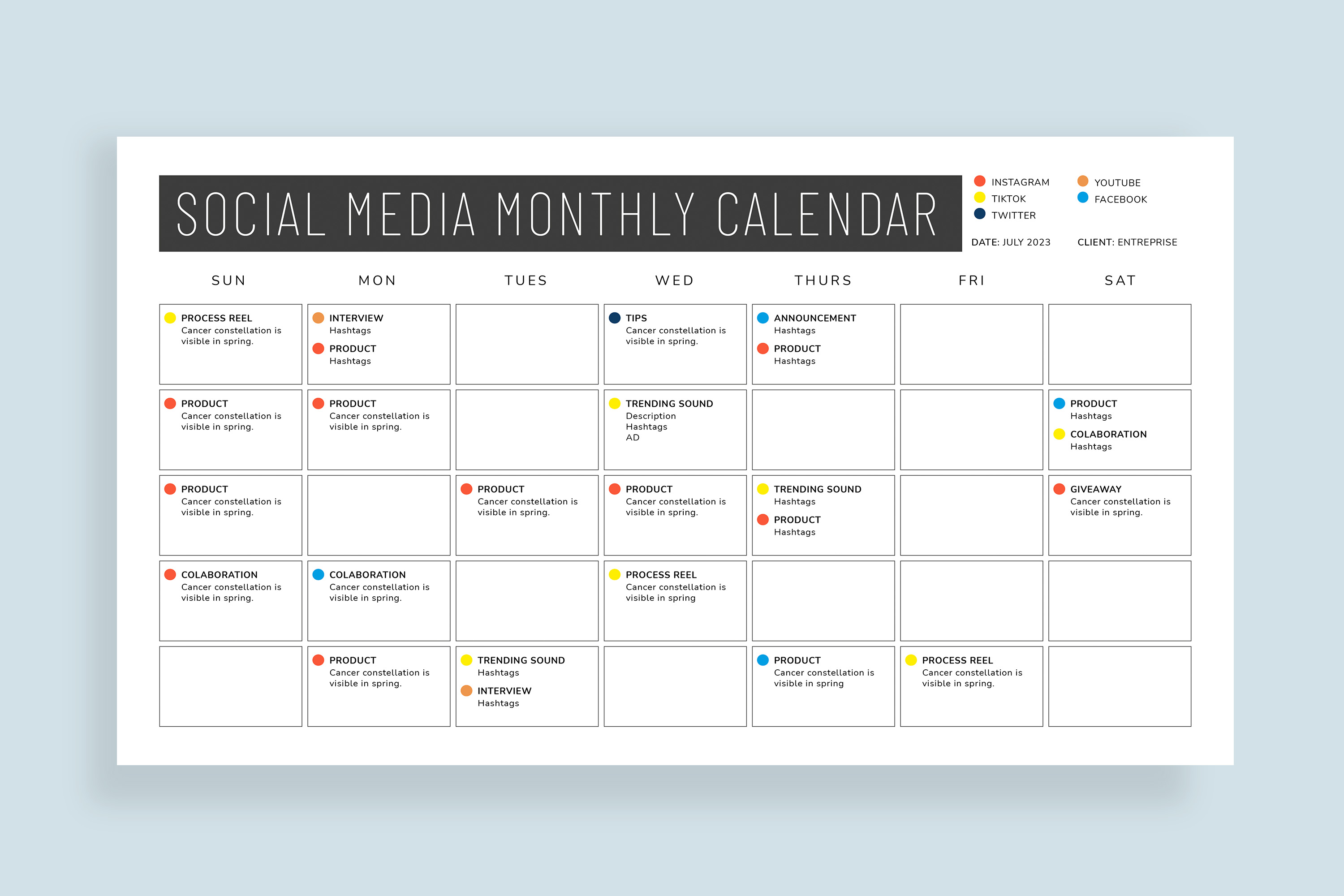 Fitness coach content calendar