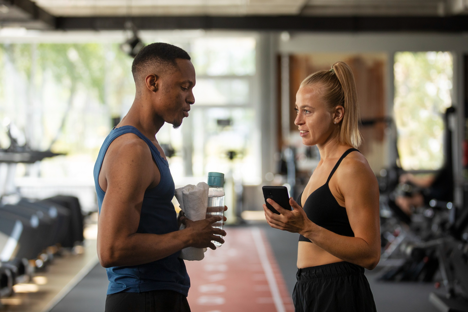Flat-style image showing habit tracker, weekly reflection form, and performance insights for fitness coaching