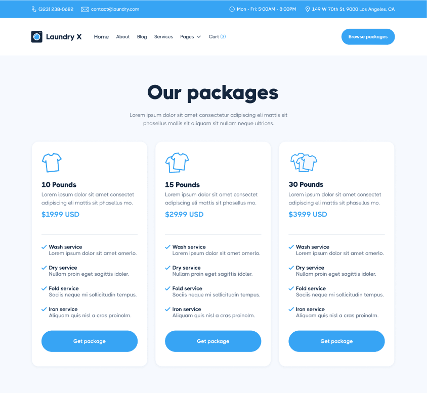 Laundry X - Packages Page - Laundry Webflow Template