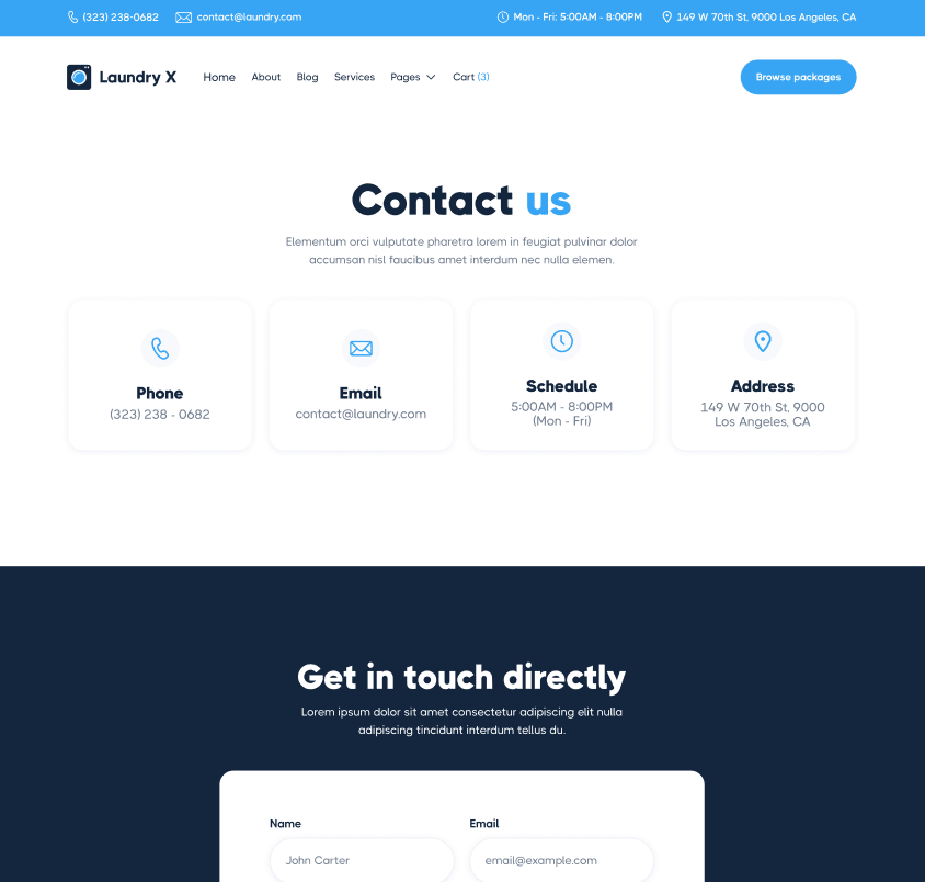 Laundry X - Contact V3 Page - Laundry Webflow Template