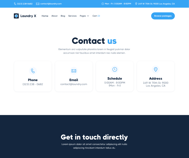 Laundry X - Contact V1 Main Page - Laundry Webflow Template
