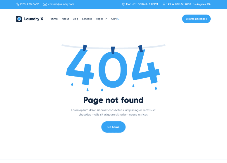 Laundry X - 404 Not Found Utility Page - Laundry Webflow Template
