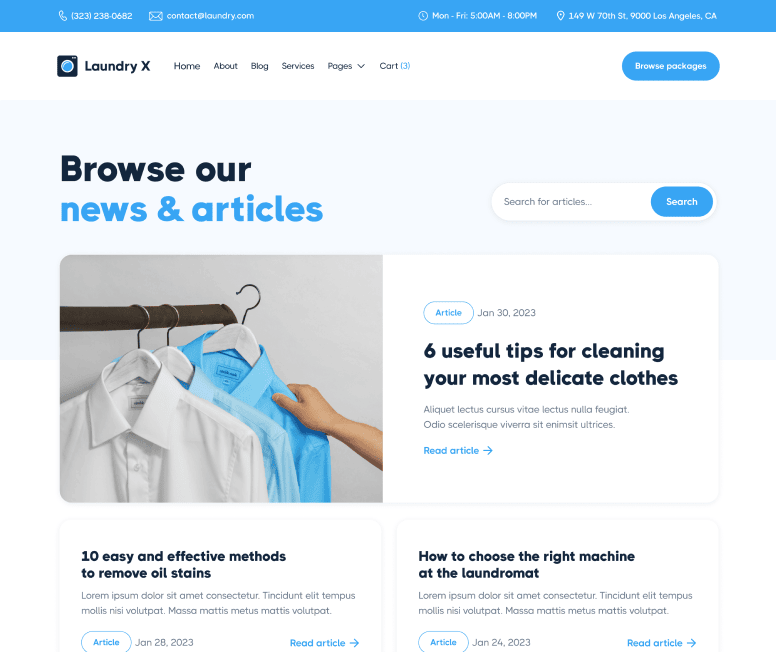Laundry X - Blog V2 Main Page - Laundry Webflow Template