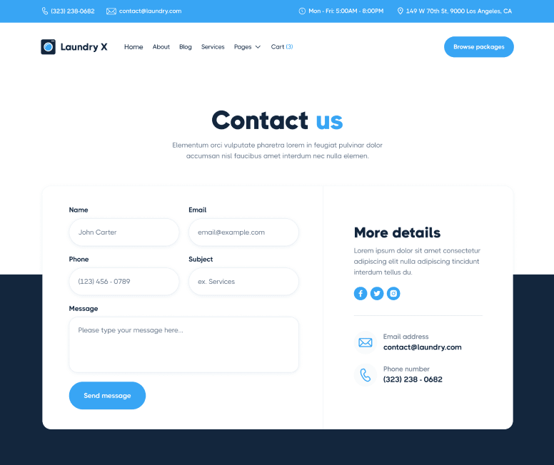 Laundry X - Contact V3 Main Page - Laundry Webflow Template