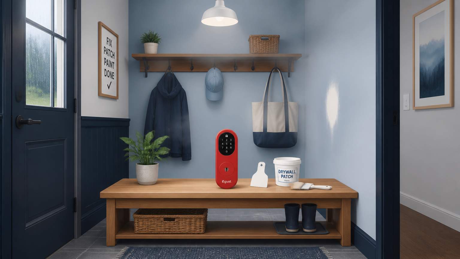 Learn how to add a keyless smart lock to a mudroom bench, fix nail‑pop drywall, touch up paint, and protect your project from Florida’s humidity.