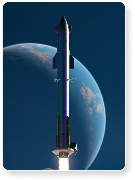 Fusée spatiale en train de décoller avec la planète Terre en arrière-plan dans l'espace.