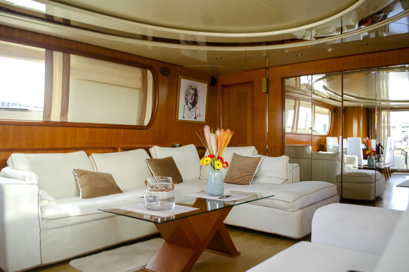 Living room inside the yacht.