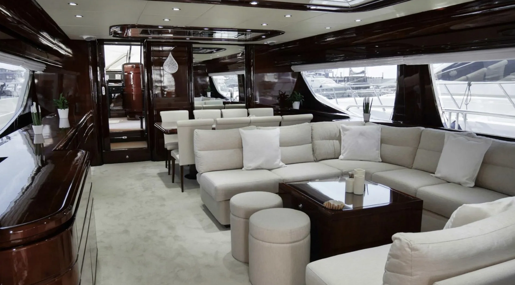 A white living room in the yacht.