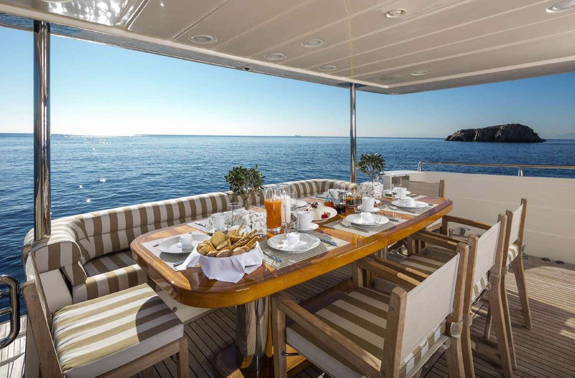 White yacht chilling on the sea.