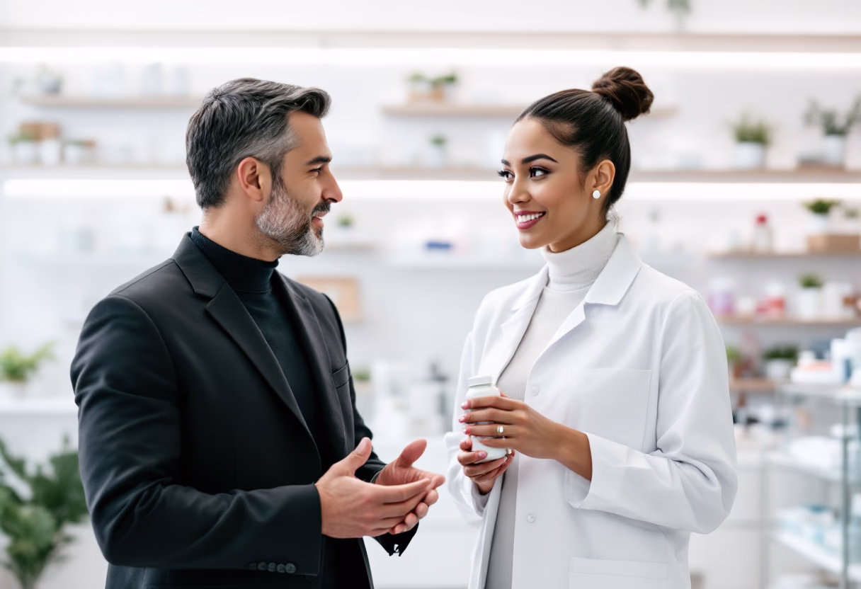 image of pharmacist consulting with a customer