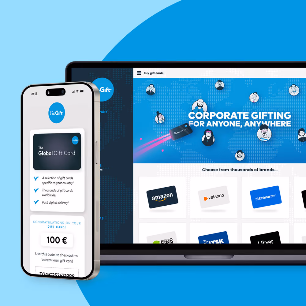 GoGift Global Gift Card shown on mobile and laptop screens