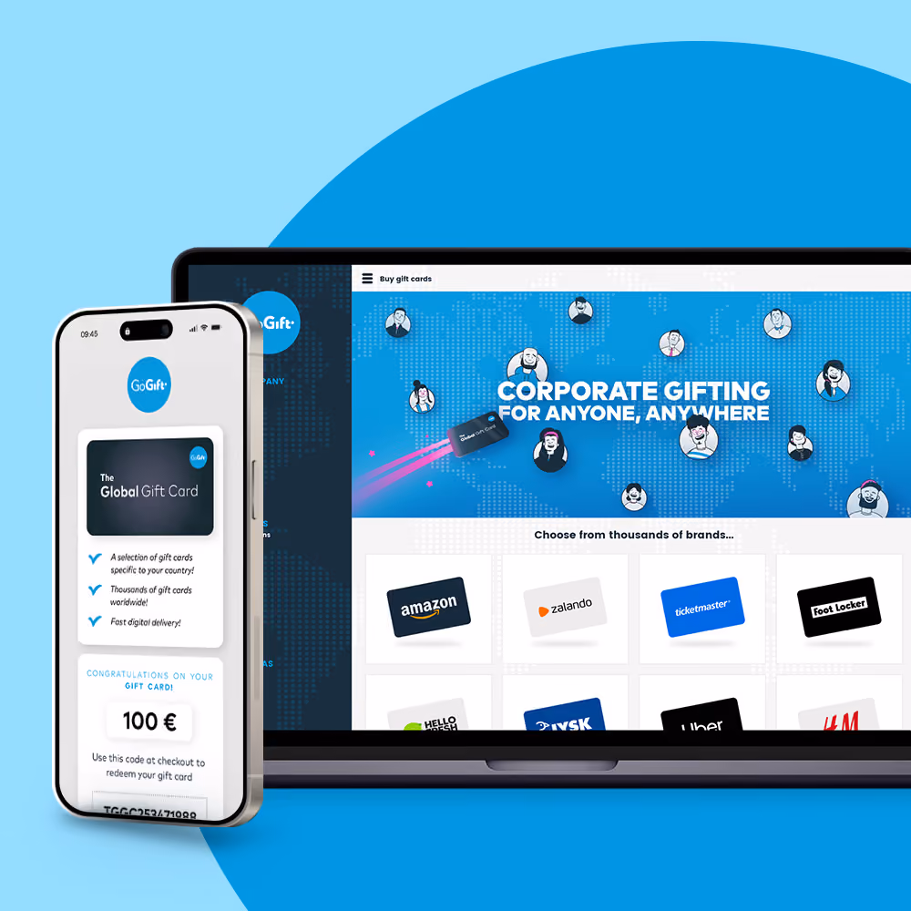 Mobile phone and laptop mockup showing GoGift's Business Portal corporate gifting interface