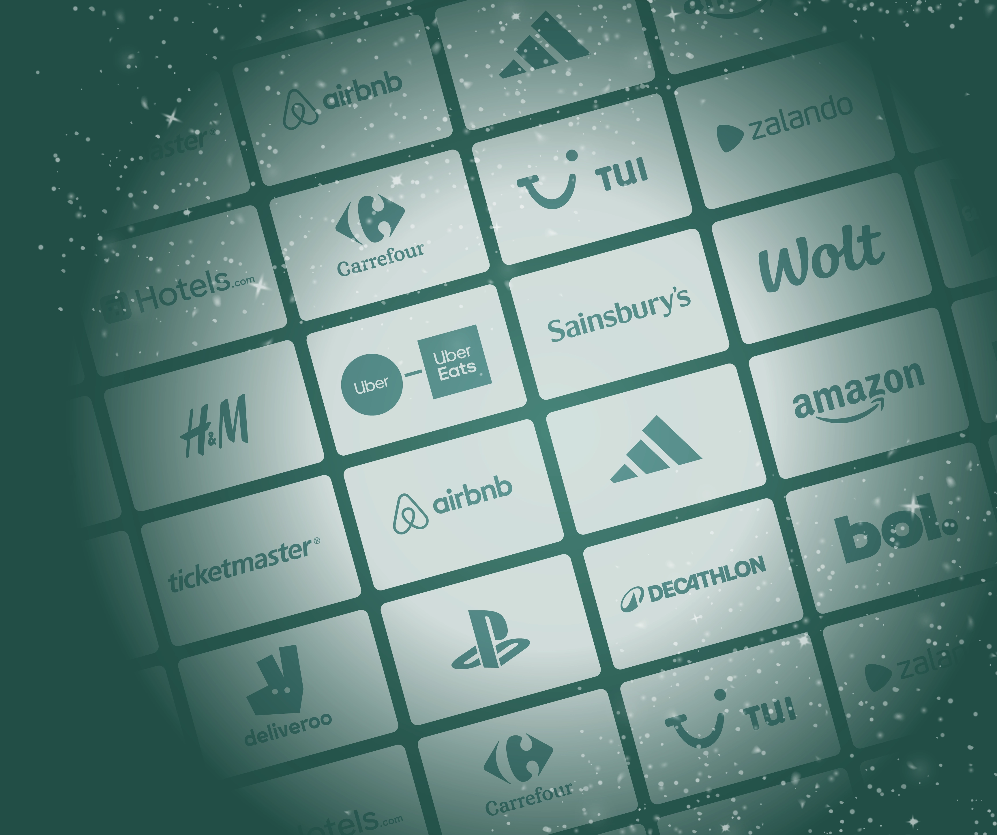 Christmas-themed single-brand gift card selection graphic