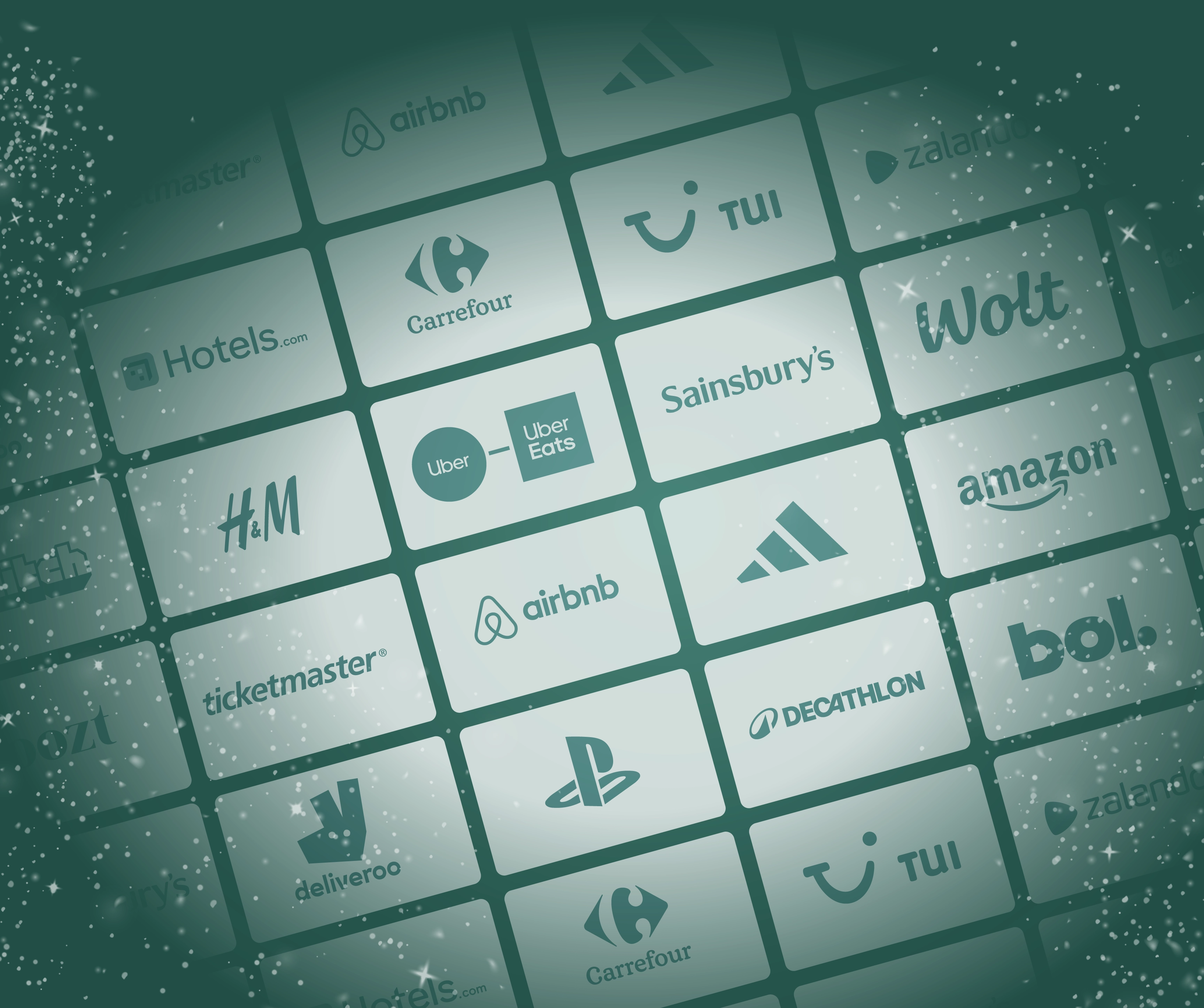 Christmas-themed single-brand gift card selection graphic