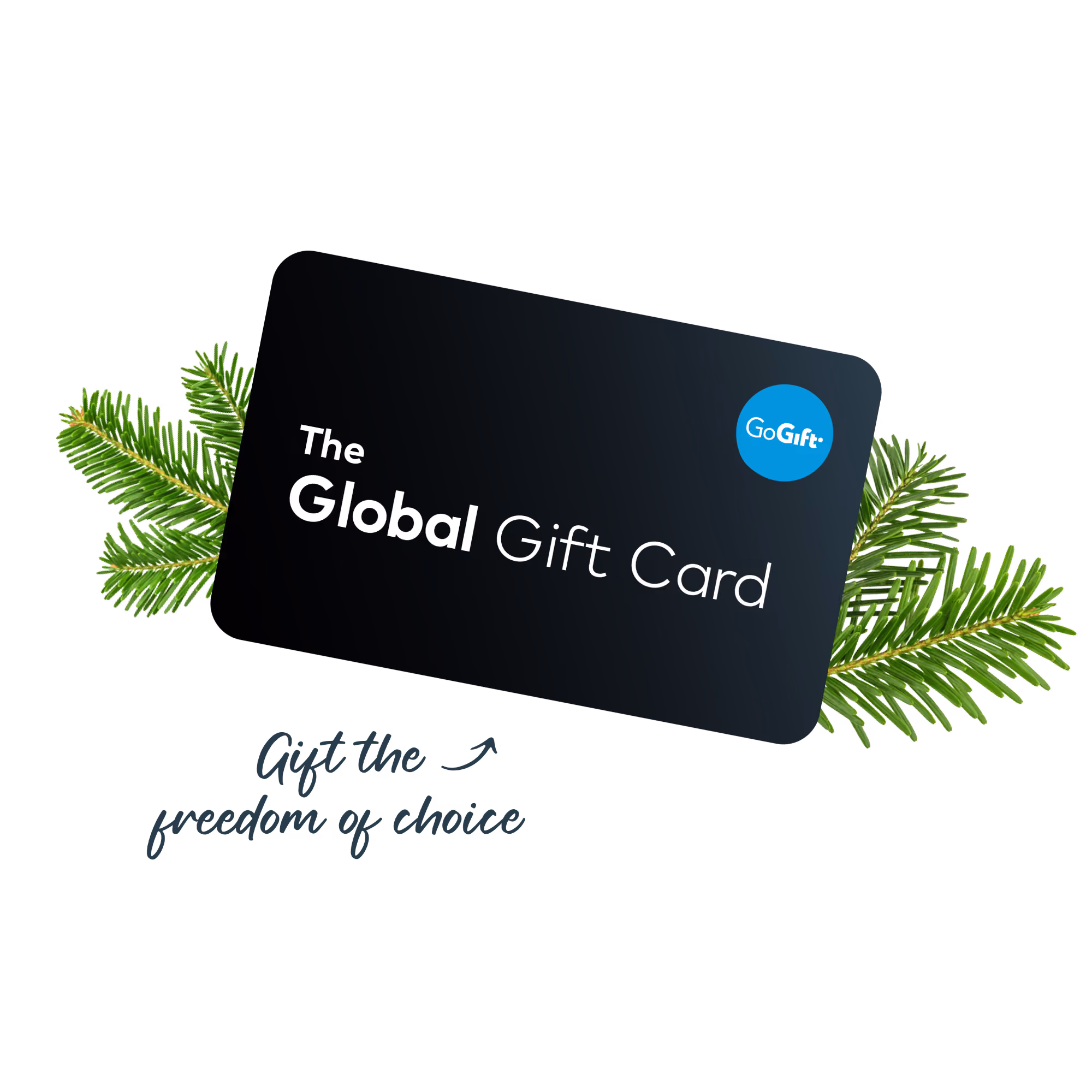 The Global Gift Card decorated with pine branches for Christmas gifting