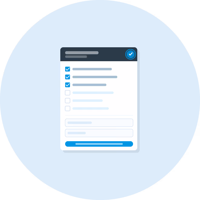 Illustration of a checklist with three checked boxes and three unchecked boxes in a form interface.