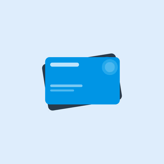 Illustration of two overlapping credit cards, the front one is blue with simplified details.