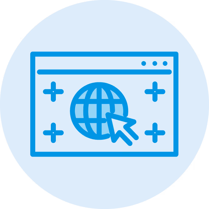 Browser window with a globe and a cursor indicating global internet access or web navigation.