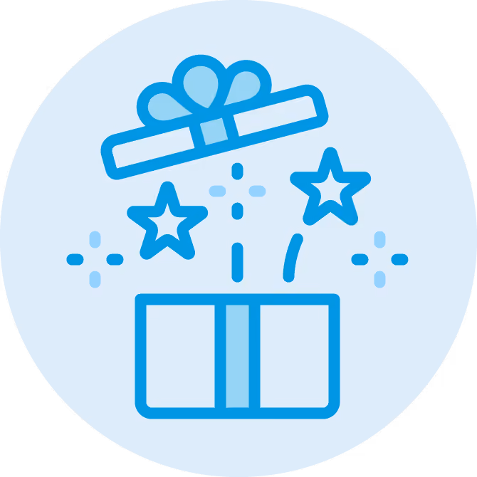 Open gift box with stars and sparkles coming out, symbolizing surprise or celebration.