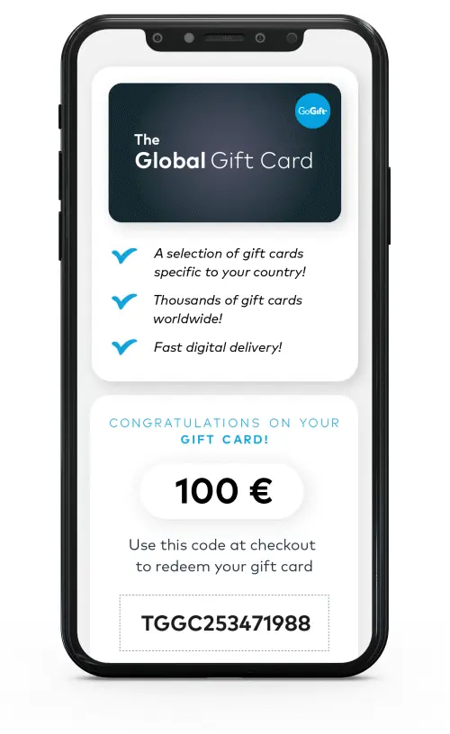 Mobile screen showing The Global Gift Card redemption details